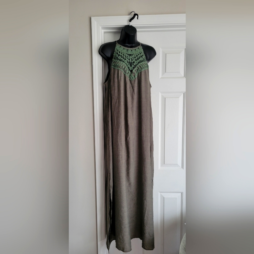 Faroro Women Maxi Long Sleeveless Boho Crocheted Dress Beach Vacation XLarge